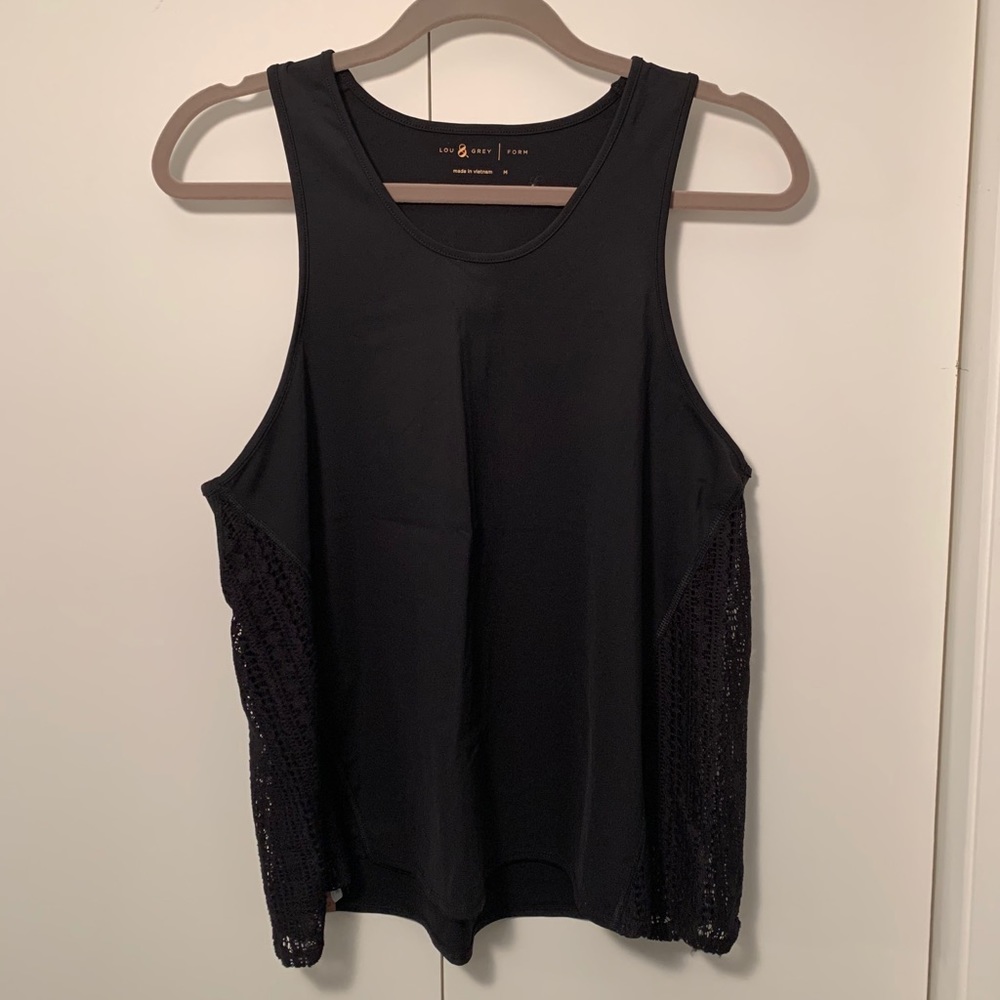 Lou & Grey M Mixed Media Tank, Racerback, Active, Black